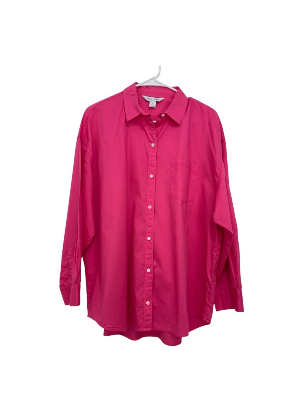 Old Navy Womens The Boyfriend Shirt Medium Pink Button-Up Collared Long Sleeve